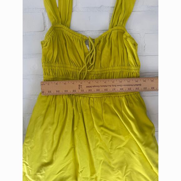 Topshop Women's Bright Green Yellow Ruched Above Knee Dress sz 4 - Picture 4 of 5